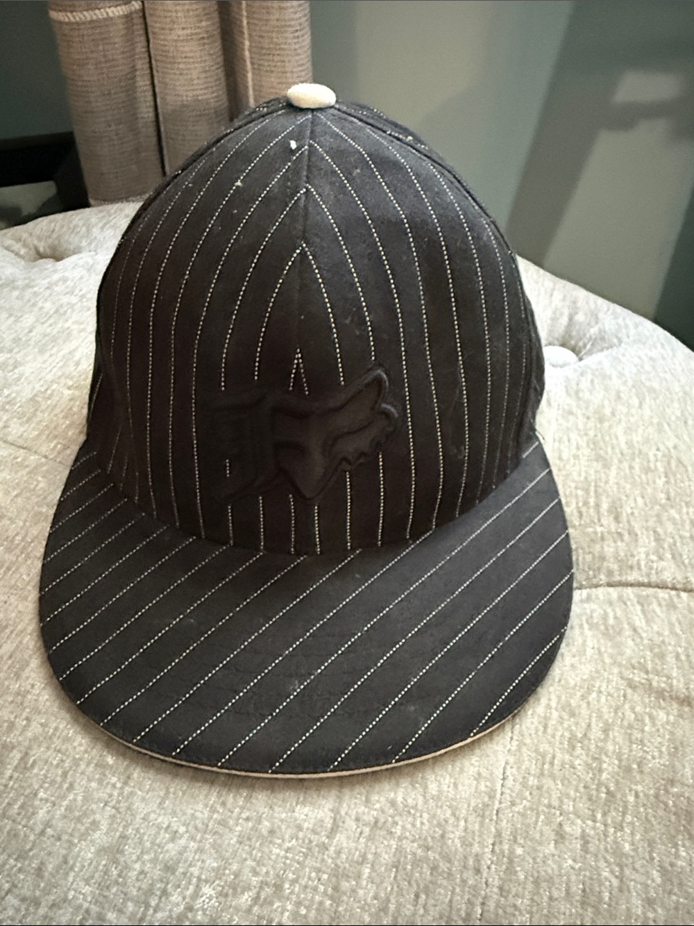 Fox Racing VIP Fitted Black Pinstripe Flat-Brim Hat with Embroidered Logo